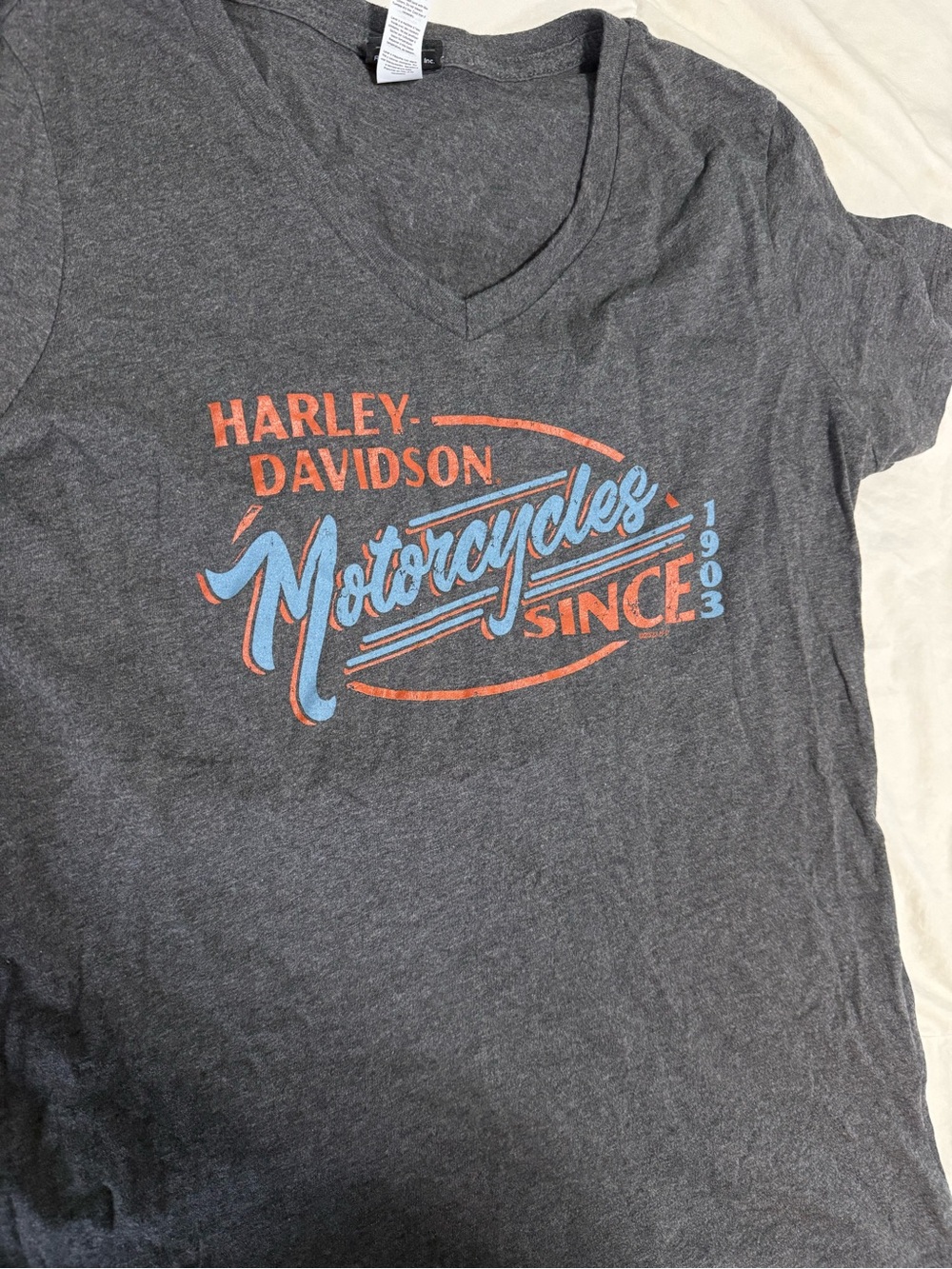 Harley-Davidson womens Gray V-Neck Motorcycles Graphic Tee